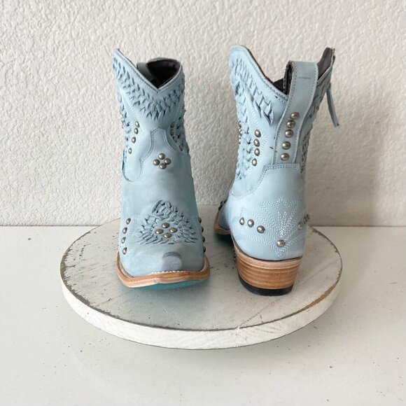 Lane COSSETTE Womens Cowboy Booties 8 Blue Cowgirl Western Boots Short Ankle - Picture 1 of 11